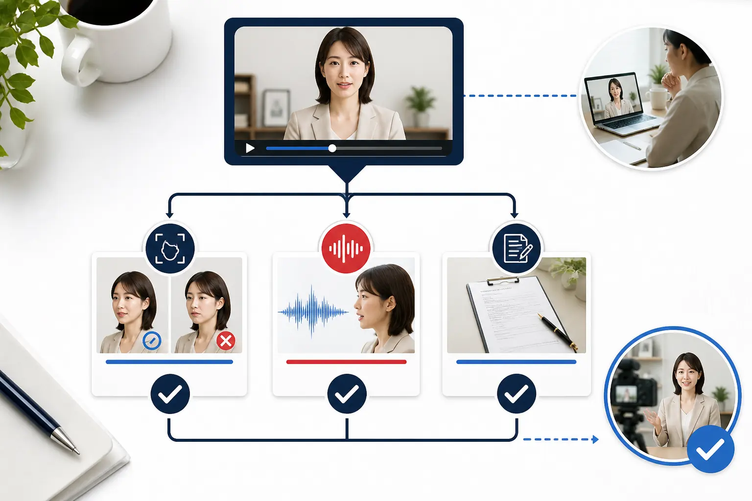 AIアバター動画の本人確認、ブランド確認、公開確認の三段階承認