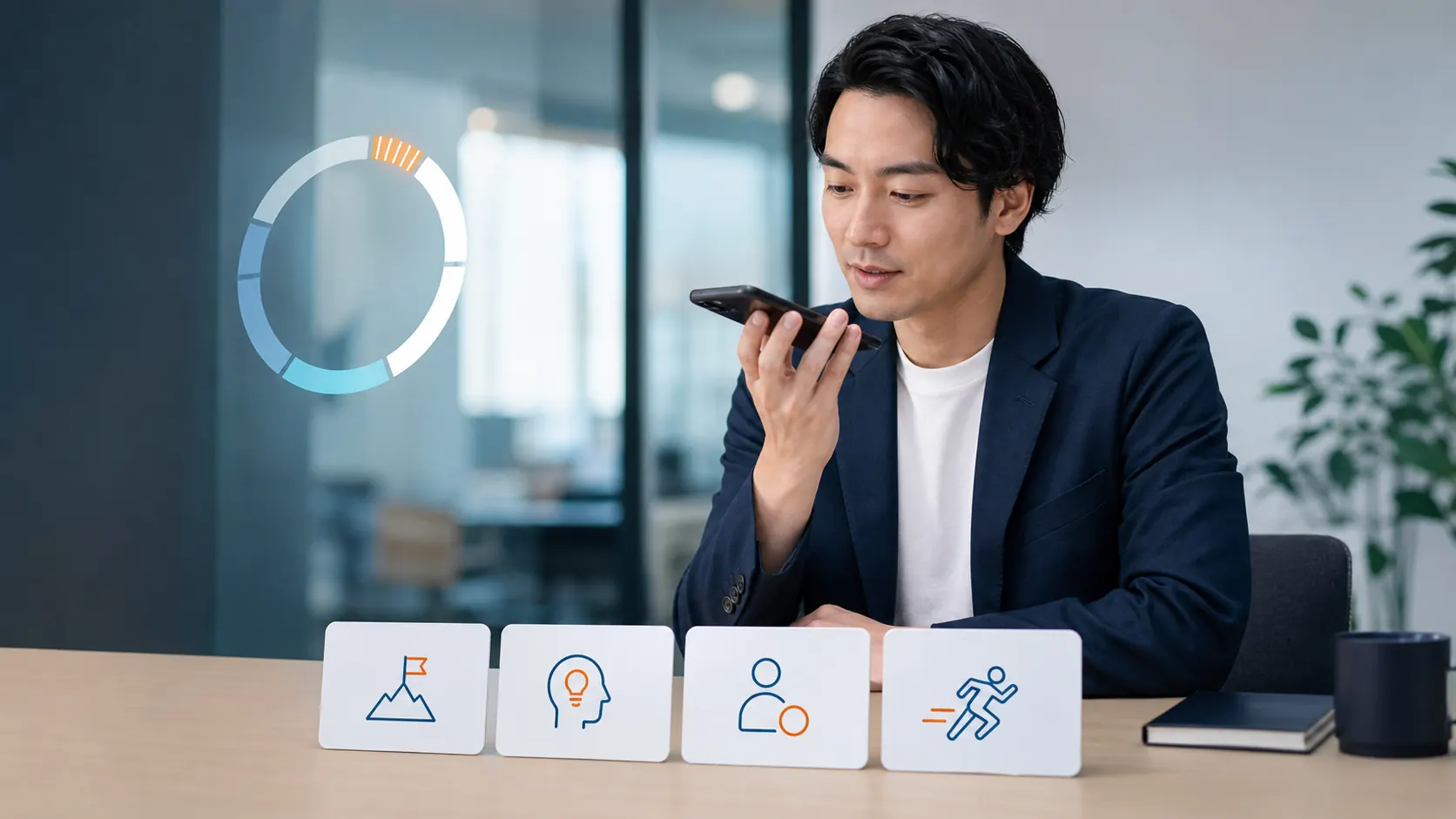 顧客質問についてスマートフォンへ3分話す経営者