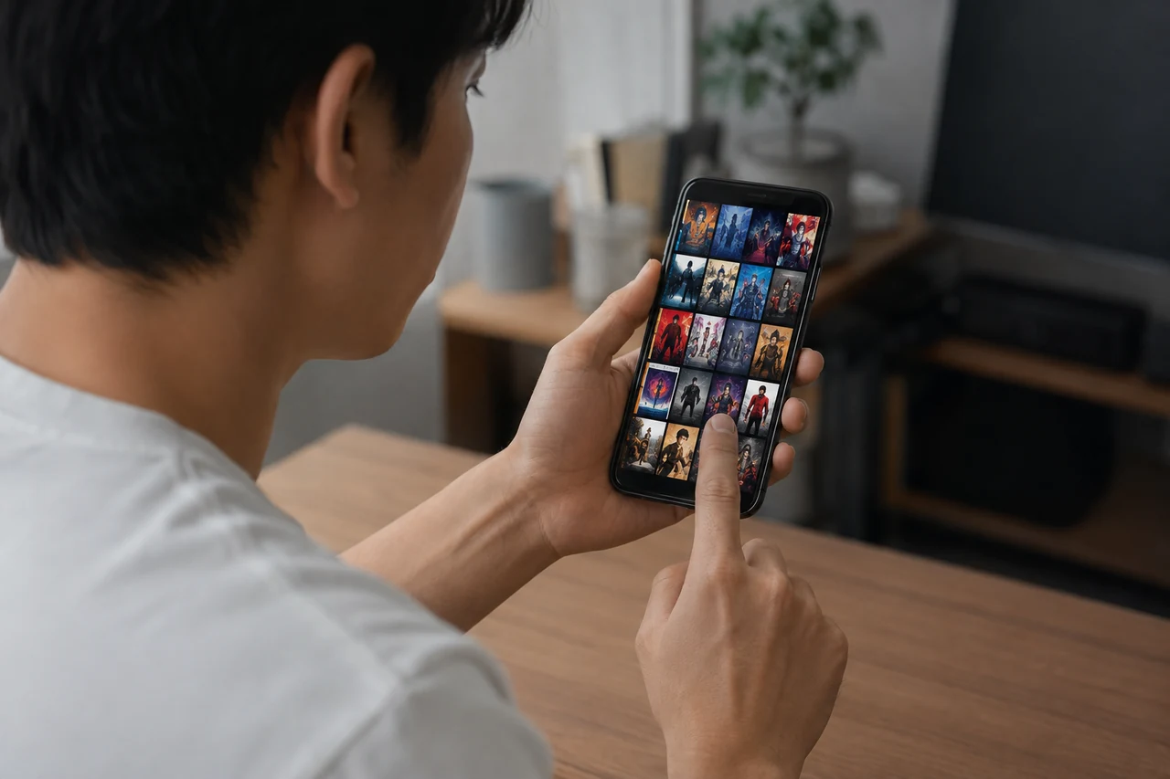 スマートフォンのプロフィール一覧で視認性を確認する担当者