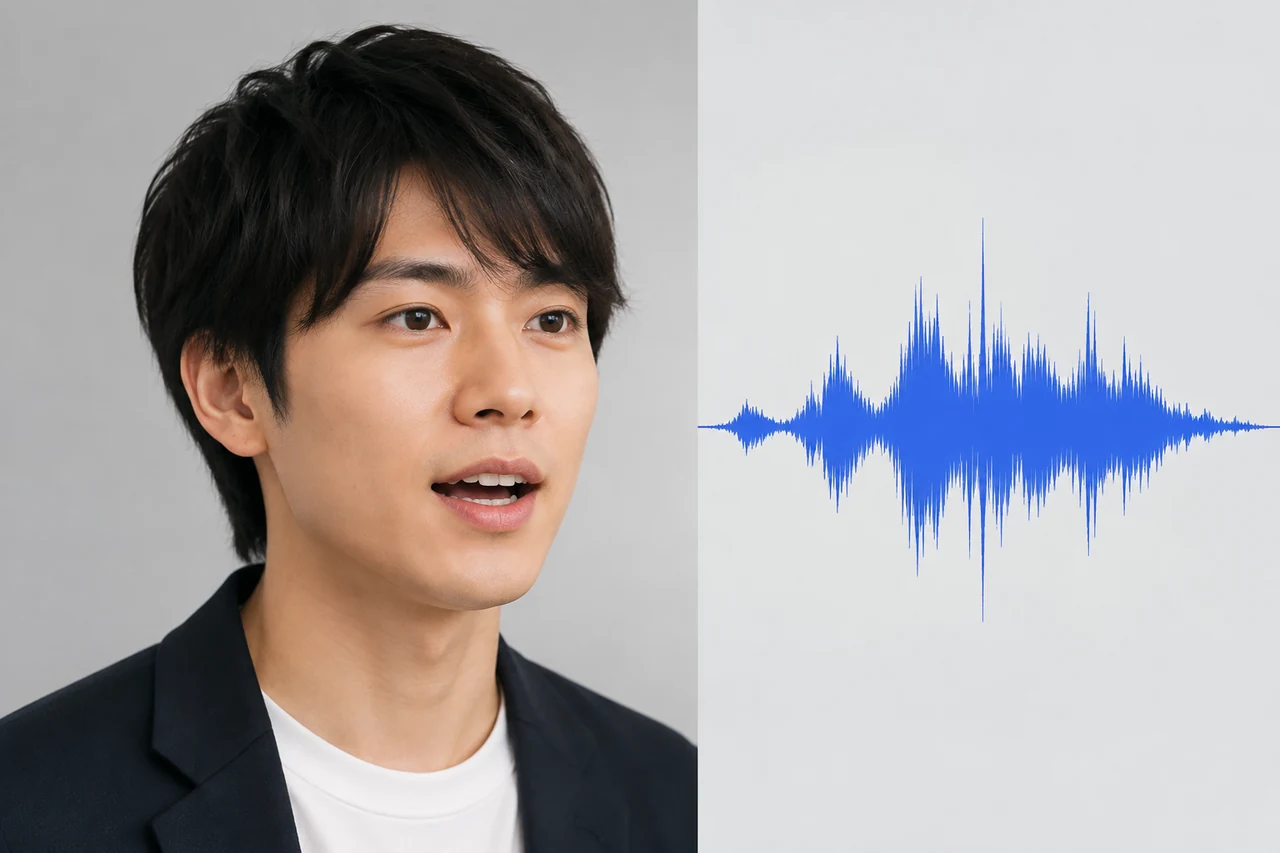 口元が見える演者映像と承認済み日本語音声をそろえる準備