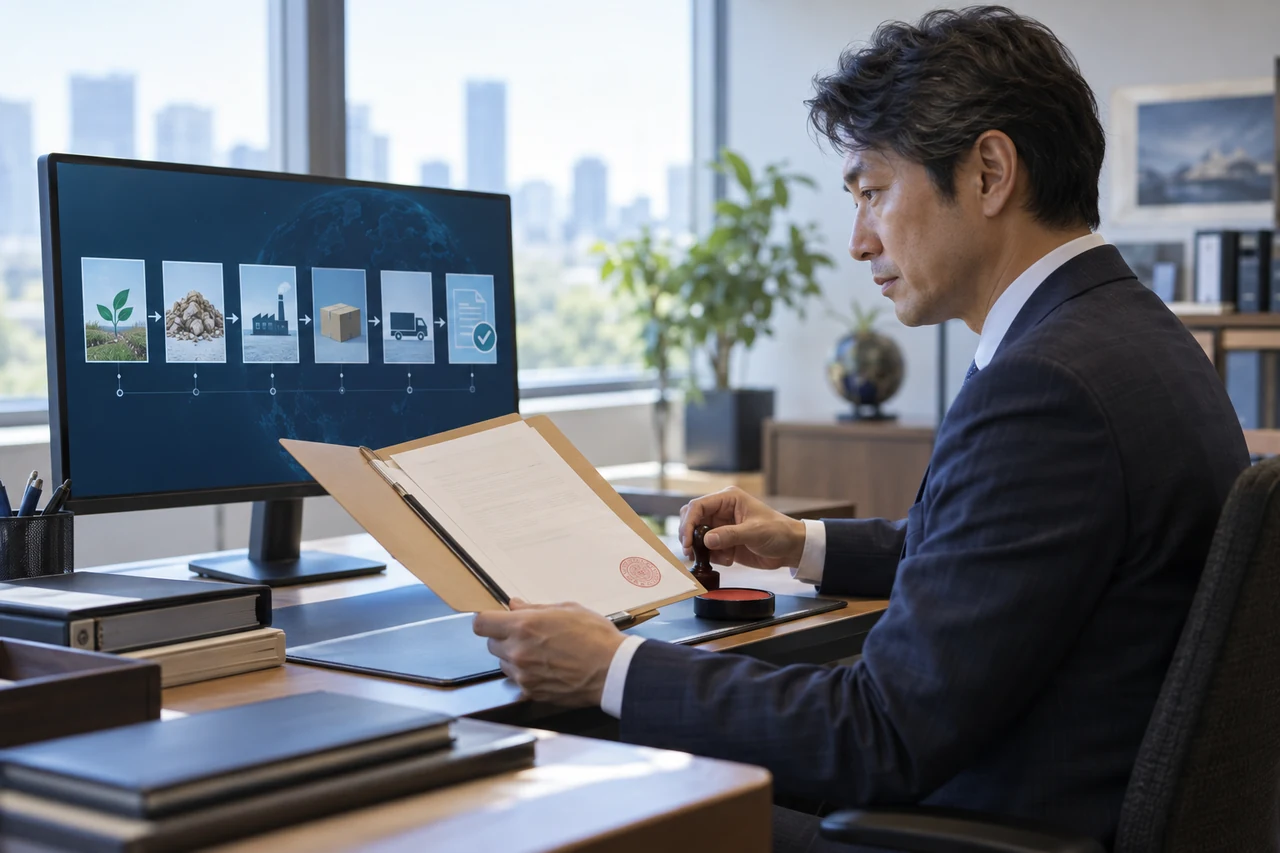 コンテンツ来歴と利用許可を別々の証拠として照合する担当者