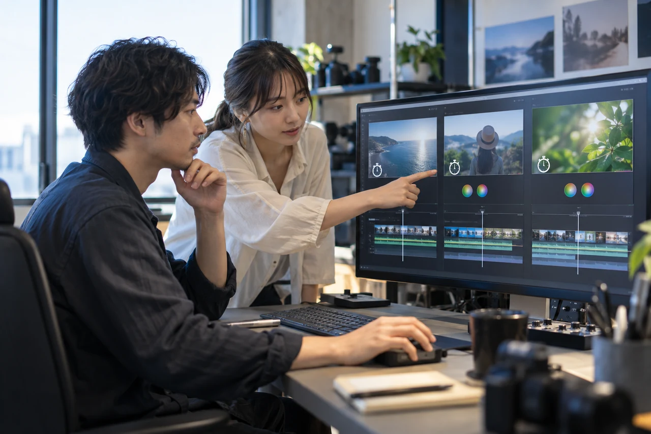 3本の短尺動画で色補正時間を比較するチーム