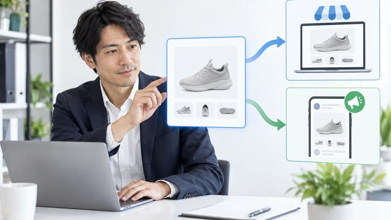 商品マスターを正本としてECと広告フィードへの更新経路を整理する場面