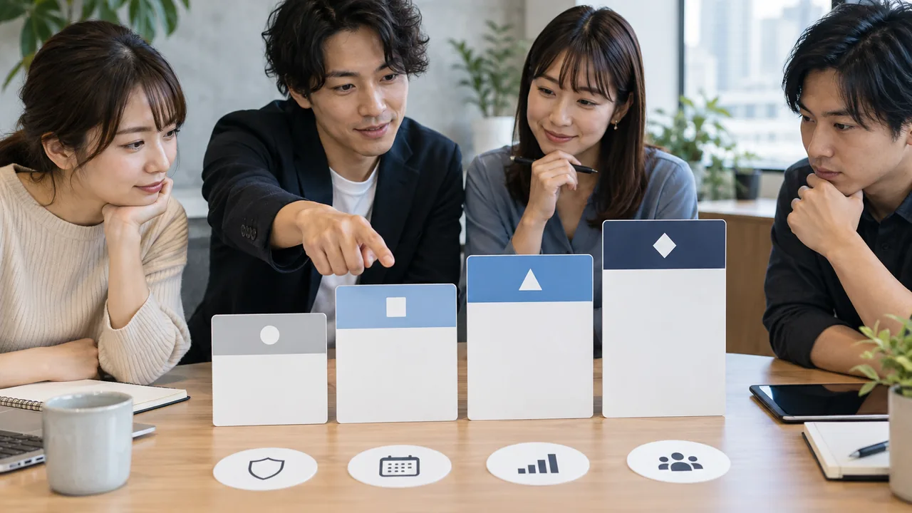 企業SNSの目的と必要機能から4段階のプラン候補を選ぶ会議