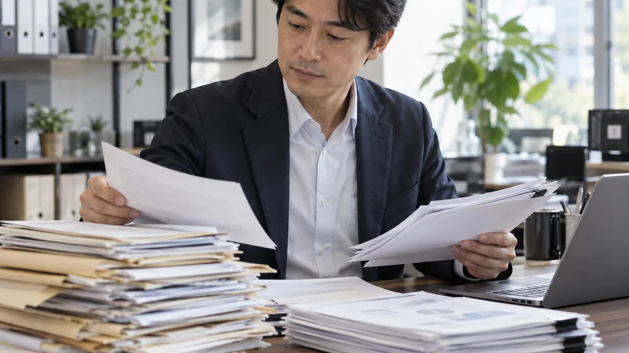 無関係な資料を除き業務に必要な社内情報だけを選ぶ場面