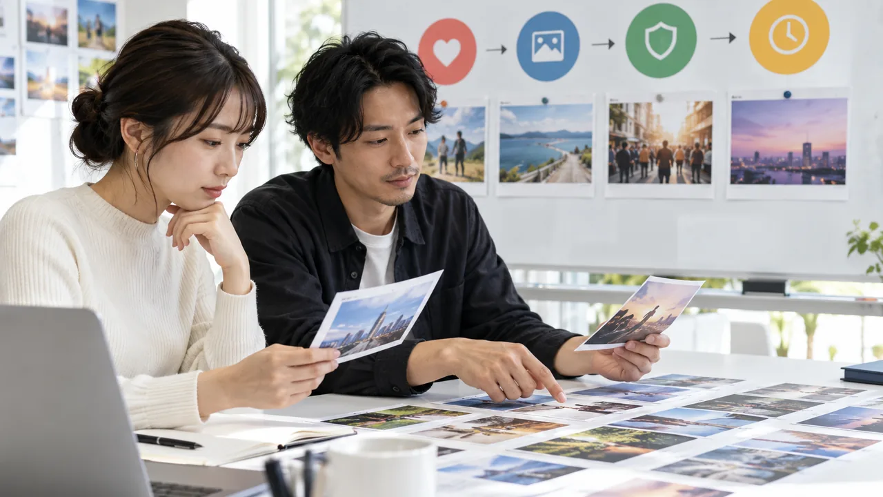 AIの動画案をブランド適合・素材・権利・期限で絞り込む企画会議