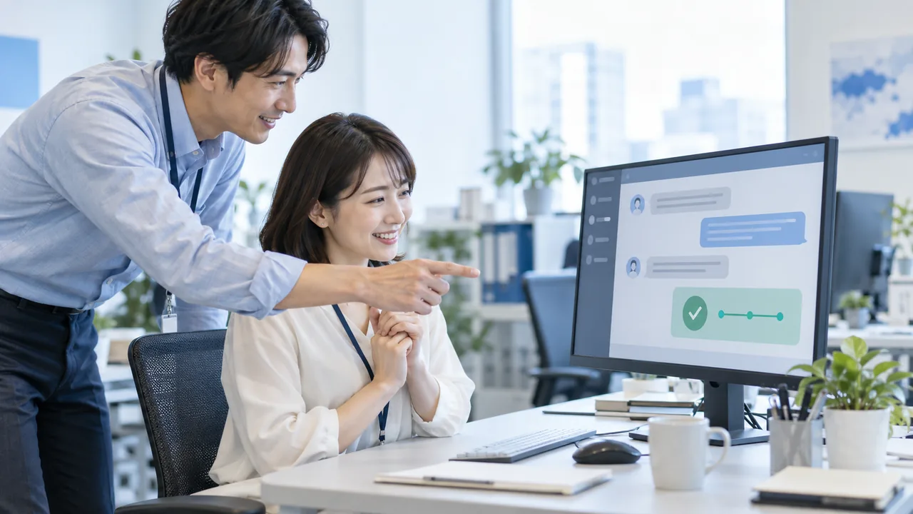 チャット内で社内依頼を解決し完了を確認する担当者