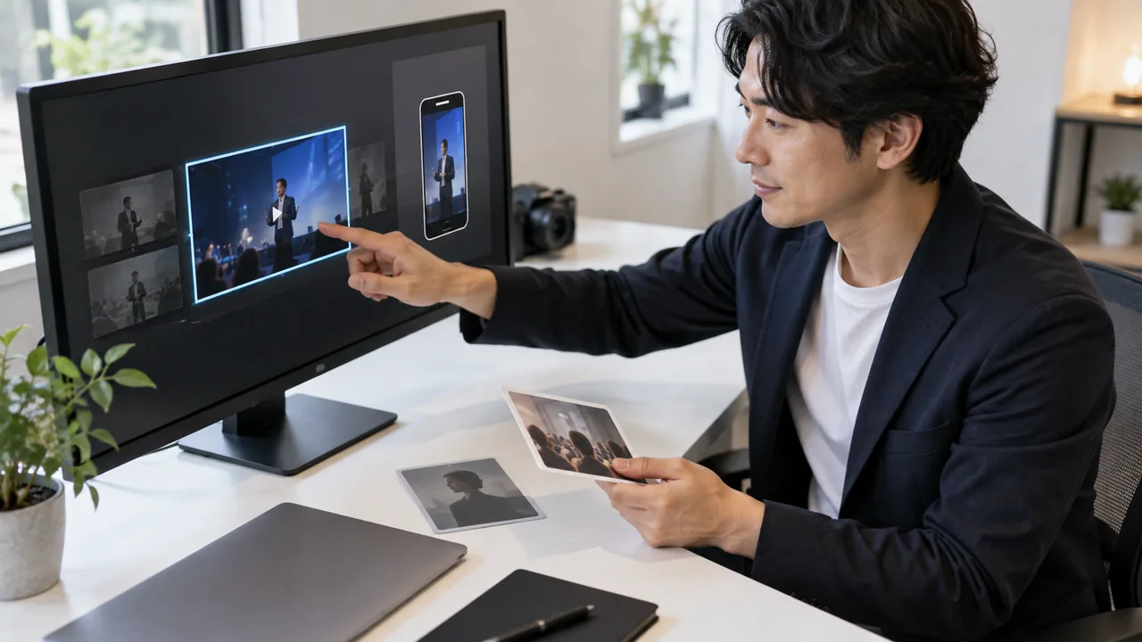 一つのウェビナー素材と縦型公開形式を選ぶ動画担当者