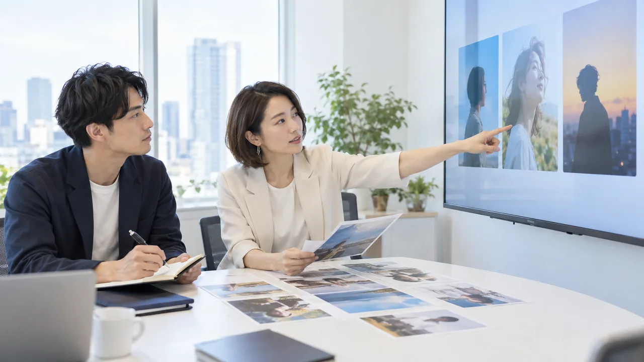 三人のクリエイター候補から視聴者とブランドに合う人を確認する担当者